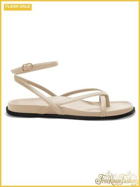 Strappy Flat Sandals PU Thong Ankle Strap Round Toe Comfort Beach